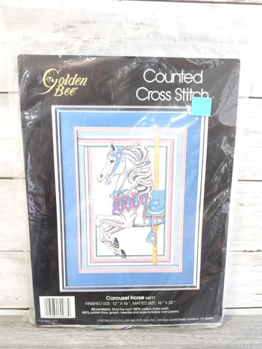 Golden Bee Carousel Blue Horse Cross Stitch Kit